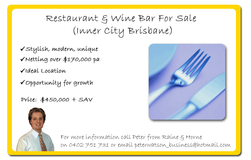Restaurant & Wine Bar For Sale (Inner City Brisbane)